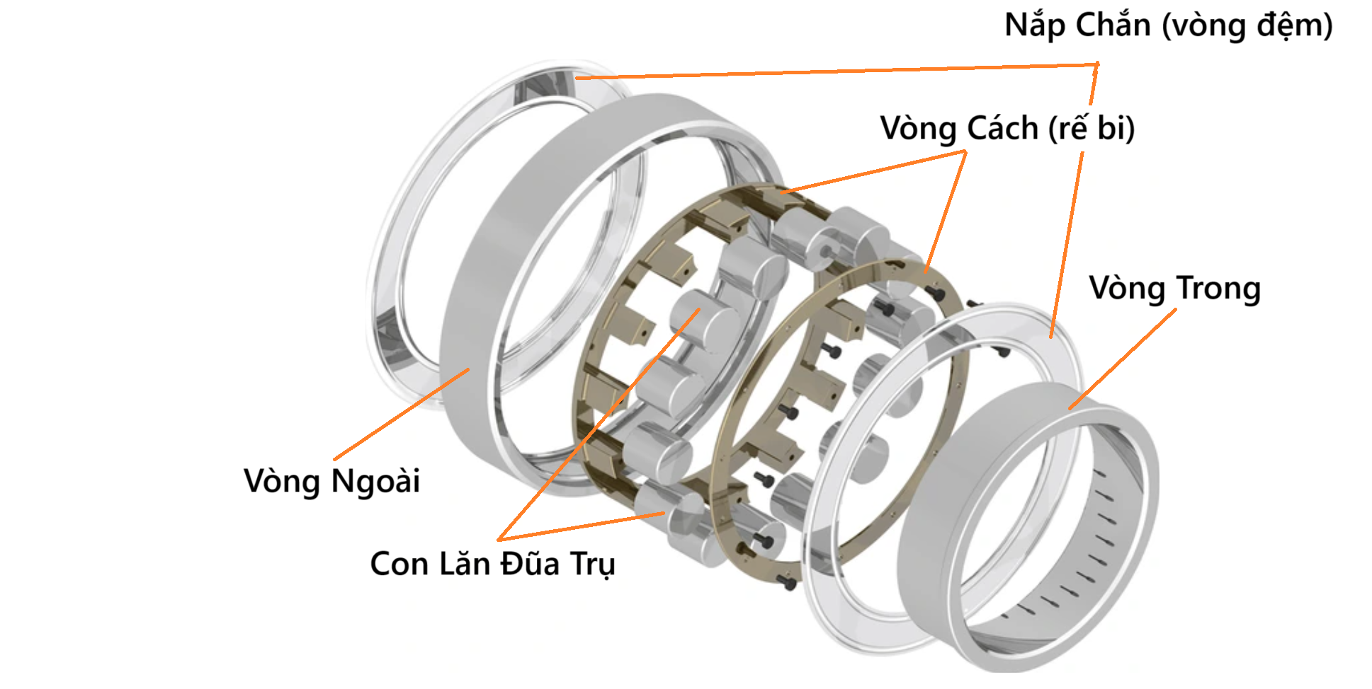 cấu tạo chi tiết vòng bi đũa trụ