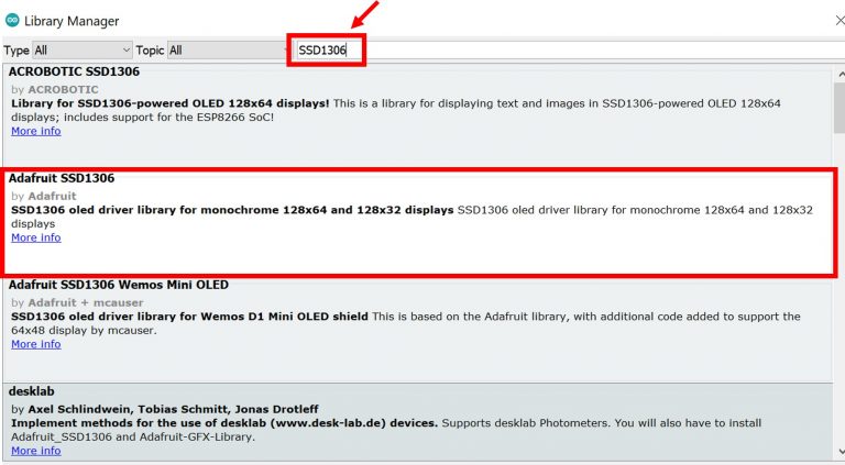 Cài đặt Thư viện OLED SSD1306 Arduino IDE