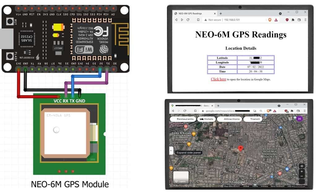 Mô-đun GPS NEO-6M với ESP8266 NodeMCU và Vị trí theo dõi trên Google Maps
