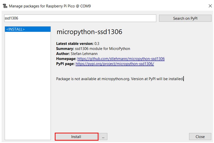Raspberry Pi Pico Installing ssd1306 OLED library MicoPython 3