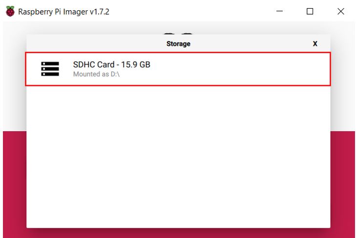 Raspberry Pi Imager chọn lưu trữ pic 2