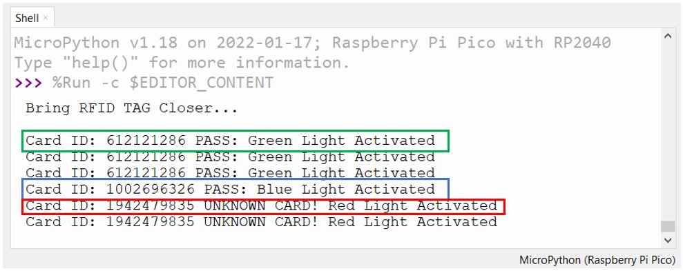 Raspberry Pi Pico với đầu đọc RC522 và thiết bị đầu cuối vỏ LED thonny RGB