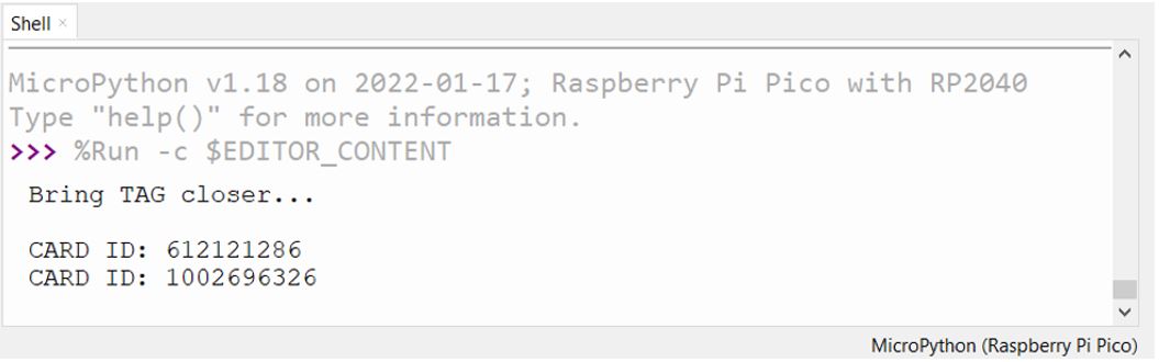 Raspberry Pi Pico với đầu đọc RC522 đầu đọc thonny shell terminal