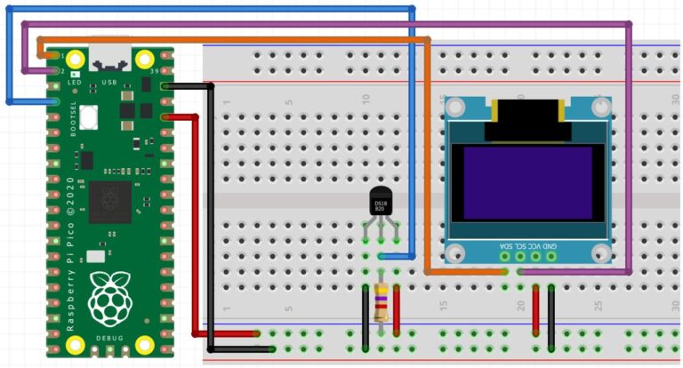 Raspberry Pi Pico với ds18b20 và sơ đồ kết nối OLED