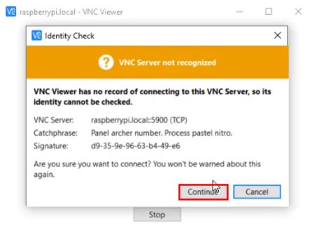 Cảnh báo của VNC Viewer
