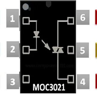 MOC3021 Sơ đồ chân Optoisolator của ổ đĩa Triac