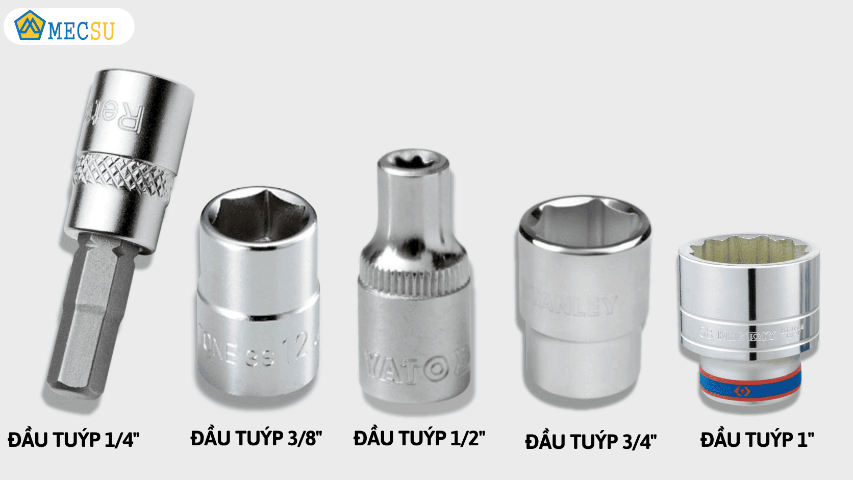 Đầu Tuýp 1/4", 3/8", 1/2", 3/4" Và 1" Khác Nhau Như Thế Nào ?